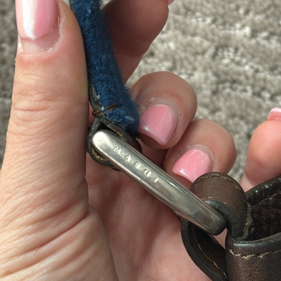 Vintage Marni Blue Wool w/ Brown Leather Trim Shoulder Bag - Picture 5 of 11